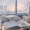 漫画『氷の城壁』アイキャッチ｜冬の終わりの教室の窓辺、霜が解ける窓とグラス・マフラー・押し花ノートの静物