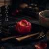 漫画『私たちはどうかしている』アイキャッチ｜黒漆に紅い椿の練り切り和菓子・抹茶・茶筅・職人の道具、秘密めいた和の静物